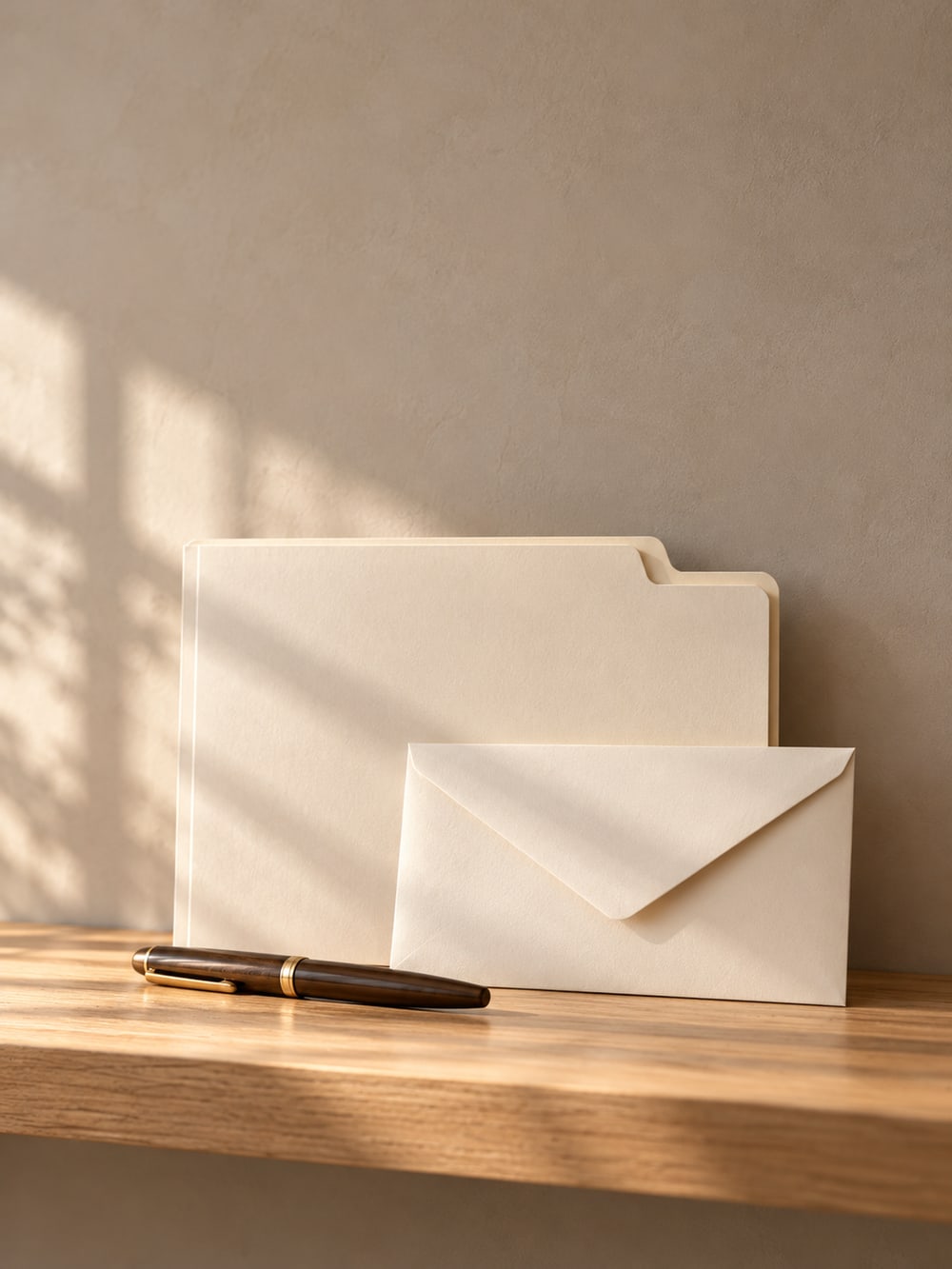 Capa de caderno encadernada em tecido taupe.